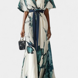 Maliyah Vestido Estampado Cintura Anudada Murciélago Único