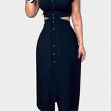 Griselda Vestido Midi Minimalista Cintura Abierta Exclusiva