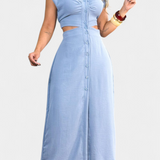 Griselda Vestido Midi Minimalista Cintura Abierta Exclusiva