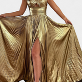 Aikaterini Vestido Maxi Metálico Cuello Cruzado Edición