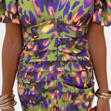 Wibia Vestido Estampado Seda Fruncido Mangas Volumen Vip