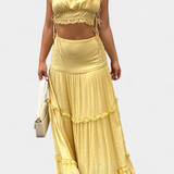 Ilys Conjunto Top Elegante Con Encaje Falda Larga Exclusiva