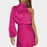Mara Vestido Mini Drapado Un Hombro Colección Luxe Edición