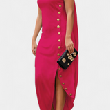 Aphrodite Vestido Asimétrico Con Botones Dorados Exclusivos