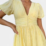 Mélia Vestido Maxi Seda Selecto Escote V Mangas Abullonadas