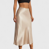 Marina Falda Midi Cintura Alta Brillo Fluido Bronce Privé