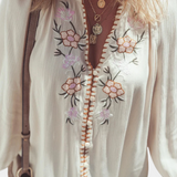 Blusa Tierra Rayón Bordados Florales Étnicos Exclusiva