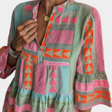 Gina Vestido Boho Bordado Con Escote En V Mangas Limitadas