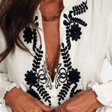 Sahara Petals Blusa de Algodón Bordados Étnicos Exclusiva