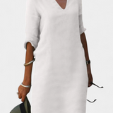 Elowen Vestido Exclusivo Escote V Manga Tejido Ligero