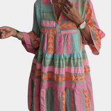 Gina Vestido Boho Bordado Con Escote En V Mangas Limitadas