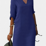 Elowen Vestido Exclusivo Escote V Manga Tejido Ligero