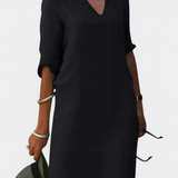 Elowen Vestido Exclusivo Escote V Manga Tejido Ligero