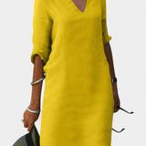 Elowen Vestido Exclusivo Escote V Manga Tejido Ligero