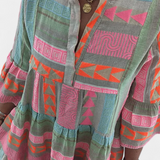 Gina Vestido Boho Bordado Con Escote En V Mangas Limitadas