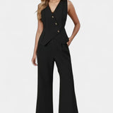 Heskia Conjunto Chaleco Peplum Pantalones Cintura Alta Lujo