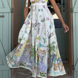 Case Vestido Largo Exclusivo Cordones Estampado Flores