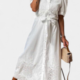 Nerea Vestido Camisero Bordado Floral Manga Abullonada Ltda