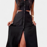 Griselda Vestido Midi Minimalista Cintura Abierta Exclusiva