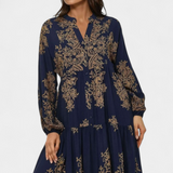 Yaiza Vestido Maxi Exclusivo Camisero Estampado Vintage