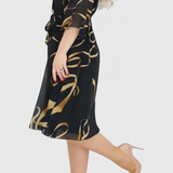 Ame Vestido Midi Estampado Cinturón Tejido Ligero Exclusivo