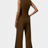 Heskia Conjunto Chaleco Peplum Pantalones Cintura Alta Lujo