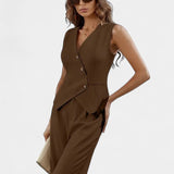 Heskia Conjunto Chaleco Peplum Pantalones Cintura Alta Lujo