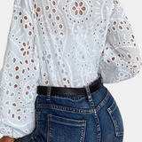 Blusa Alba Encaje Ligero con Ojal Bordados Florales Select