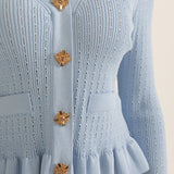 Prudence Conjunto Punto Refinado Cárdigan Falda Midi