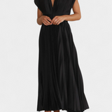 Mireia Vestido Crepé Pliegues Escote Drapeado Cintura Alta