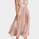 Mireia Vestido Crepé Pliegues Escote Drapeado Cintura Alta