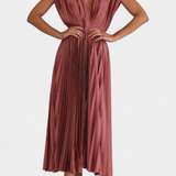 Mireia Vestido Crepé Pliegues Escote Drapeado Cintura Alta