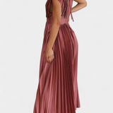 Mireia Vestido Crepé Pliegues Escote Drapeado Cintura Alta