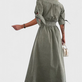 Adelina Vestido Midi Denim Premium Con Botones Y Escote V