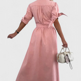 Adelina Vestido Midi Denim Premium Con Botones Y Escote V