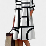 Larissa Vestido Geométrico de Algodón Seda Fría Exclusivo