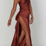 Emberly Vestido Maxi Tejido Elástico Abertura Alta Elegante