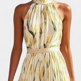 Juliene Vestido Floral Sin Mangas Cinturón Plisado Exclusivo