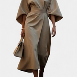 Micaela Vestido Midi Exclusivo Lux Mangas Lantern Cintura