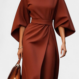 Micaela Vestido Midi Exclusivo Lux Mangas Lantern Cintura