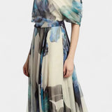 Sanaa Vestido Exclusivo Asimétrico Hombro Colección Floral