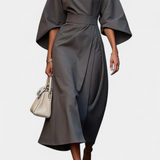 Micaela Vestido Midi Exclusivo Lux Mangas Lantern Cintura