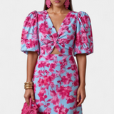 Wibia Vestido Estampado Seda Fruncido Mangas Volumen Vip