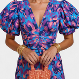 Wibia Vestido Estampado Seda Fruncido Mangas Volumen Vip