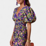 Wibia Vestido Estampado Seda Fruncido Mangas Volumen Vip