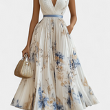 Elise Vestido Midi Chiffon Floral Plisado Edicion Limitada