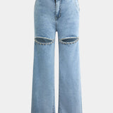 Evelyn Jeans Rectos Rasgados Con Rhinestones Colección