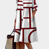 Larissa Vestido Geométrico de Algodón Seda Fría Exclusivo