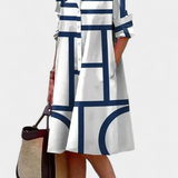 Larissa Vestido Geométrico de Algodón Seda Fría Exclusivo