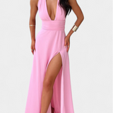 Latisha Vestido Halter Con Gran Abertura Colección Lujo